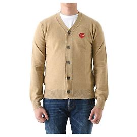 Comme Des Garcons Invader Pixel Wappen Wolle Cardigan Camel AZ Orange