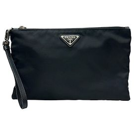 Prada Pochette en cuir Saffiano Re-Nylon Noir Noir