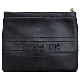 Dior Logo Black Leather Clutch Bag Black