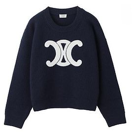 Céline Crew Neck Pullover aus gerippter Wolle Blau