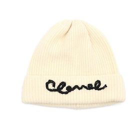 Chanel Touca de cashmere marfim com logotipo Black Pearl para mulheres Branco