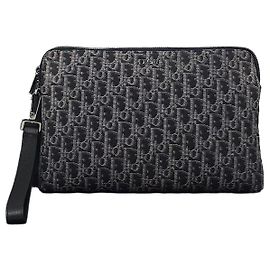 Dior Oblique Jacquard-Strap Clutch-Tasche Schwarz