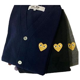 Comme Des Garcons Herren-Cardigan aus Wolle mit goldenem Play-Emblem Schwarz