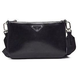 Prada Brushed Leather Pouch Crossbody Black