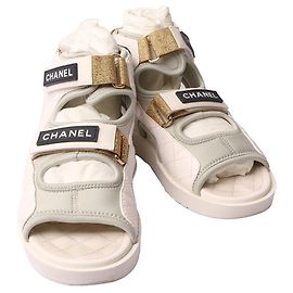 Chanel Logo Velcro High-Top Sandals White