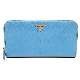 Prada Saffiano Long Wallet Blue