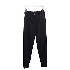 Louis Vuitton Black Gold Button Side Zipper Jogger Pants Black