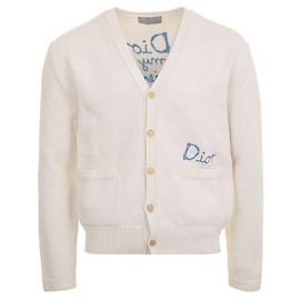 Dior Cardigan mit gesticktem Hilton Nel Logo Weiß