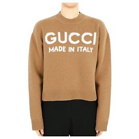 Gucci Damen Strick aus Wolle mit Logo-Intarsien (Beige) XKDRP Orange