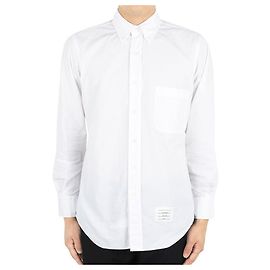Thom Browne Men's Hidden Three-Stripe Poplin Shirt (White) Silvery