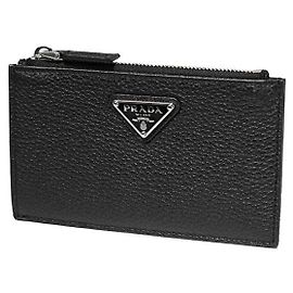 Prada Leather Zip Card Holder Black