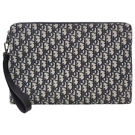 Dior Clutch de jacquard Oblique bege e preto com fecho de correr Marrom