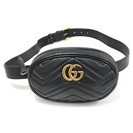 Gucci Black Matelassé Chevron GG Marmont Belt Bag Black
