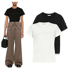 Camiseta Moncler feminina com logotipo bordado Marrom