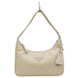 Prada Bolsa Hobo Tesuto em Re-Nylon com Logotipo Triangle Desert Beige Marrom