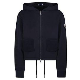 Moncler Baumwoll-Kapuzenpullover mit Reißverschluss und Strickdetails Blau