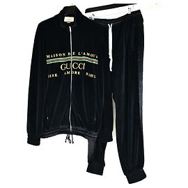 Gucci Set giacca da training e pantaloni in velluto con logo Nero