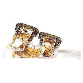 Versace Baroque Buckle Arizona Sandals White