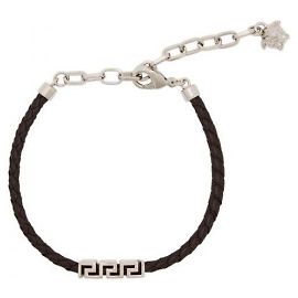 Versace Greca Leather Bracelet Brown