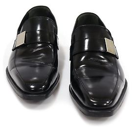Loewe Black Glossy Leather Silver Logo Men's Loafer Black