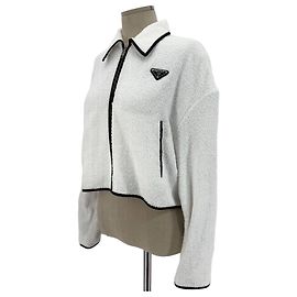 Prada Triangle Logo Terry Women's Crop Jacket Silvery