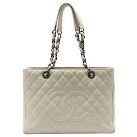 Chanel Bolsa de Ombro White Caviar Grand Shopping Branco