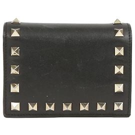 Valentino Black Leather Rockstud Wallet Black