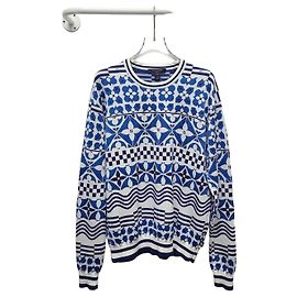 Louis Vuitton Jacquard-Strickpullover mit blauem Monogramm Blau