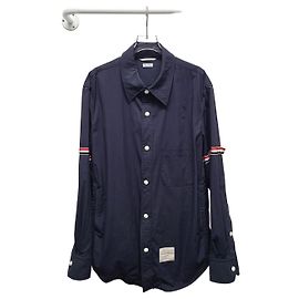 Thom Browne Navy Snap Front Arm Band Nylon Shirt Jacket Blue
