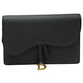 Dior Borsa a tracolla Saddle Chain in pelle di vitello nera Nero