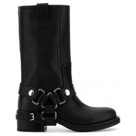 Miu Miu Botas Moto em couro de bezerro Preto