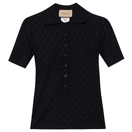 Gucci Polo em mistura de algodão e seda GG stamp Preto