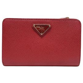 Prada Red Saffiano Triangle Logo Women's Wallet Red