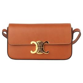 Céline Bolsa de ombro Triomphe em couro de bezerro natural Marrom