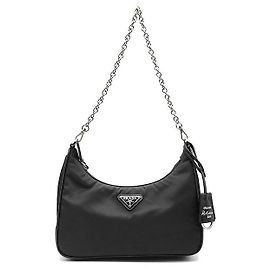 Prada Re-Nylon Tessuto Chain Strap Hobo Bag Black
