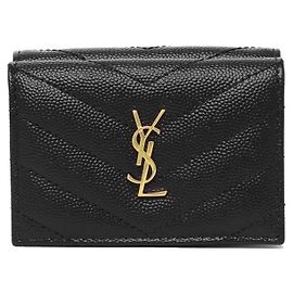 Saint Laurent Black Monogram Grained Poudre Embossed Leather Small Wallet Black
