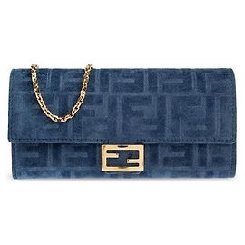 Fendi Flocked Denim Continental Wallet Blue