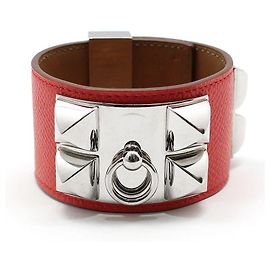 Hermès Pulseira de couro Epsom Medor prata Rosa