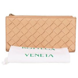Bottega Veneta Light Beige Leather Flap Women's Long Wallet Brown