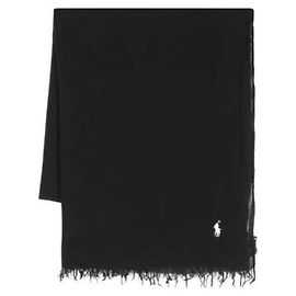 Ralph Lauren Sciarpa con frange e ricamo logo Pony Nero