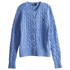 Ralph Lauren Strickjacke aus Baumwolle mit Pony-Logo-Stickerei Blau
