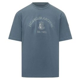 Moncler Baumwoll-T-Shirt mit Logo-Print Blau