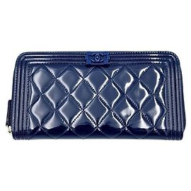 Chanel Patent Leather Long Wallet Blue