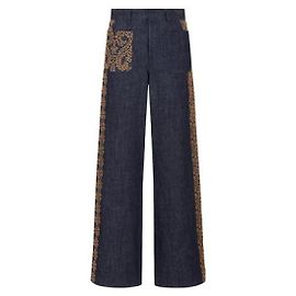 Dior Pantalones de denim de algodón con bordado floral stamp Negro