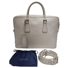 Prada Saffiano Leather Briefcase Document Bag Unisex (Premium, Rare Color) White