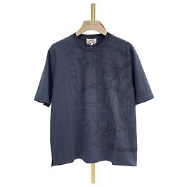 Hermès Camiseta de cuello redondo bordada Charcoal Castaño