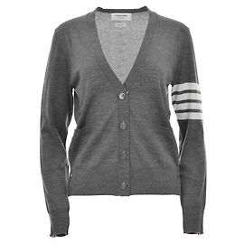 Thom Browne Strickjacke aus Wolle mit diagonalem V-Ausschnitt Mad Gray Braun