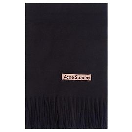 Acne Studios Schal aus schwerem, schmalem Wollmaterial mit Fransen Schwarz Schwarz
