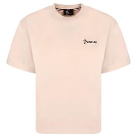 Moncler Camiseta de algodão com logotipo bordado Marrom