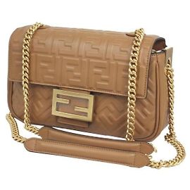 Fendi Bolsa midi de couro nappa com corrente baguette Laranja